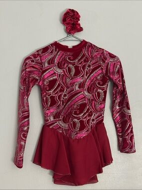 Girls' Maroon & Hot Pink Glitter Dance/Iceskating Leotard with Skirt